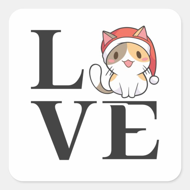 Sticker Carré Love Cats - Père Noël Kitten (Devant)