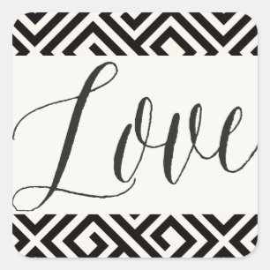 Sticker Carré Love Classic Script Mariage de clé grecque géométr