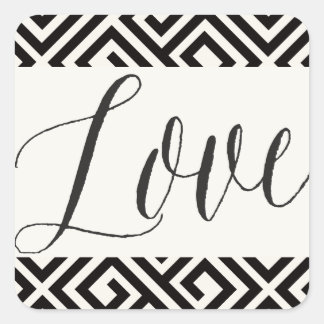 Sticker Carré Love Classic Script Mariage de clé grecque géométr
