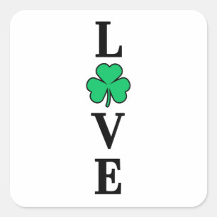 Sticker Carré LOVE Clover Shamrock Irlande St Patrick's Party
