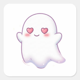 Sticker Carré Love Ghost – Kawaii & Adorable!