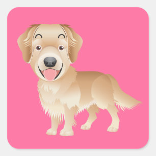 Sticker Carré Love Golden Retriever Chien Chien Chien rose Stick