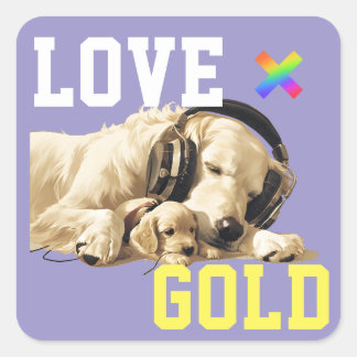 Sticker Carré LOVE × GOLDEN RETRIEVER - Custom スケートボード