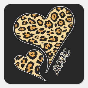 Sticker Carré Love Hearts Empreinte de léopard Cheetah Amoureux 