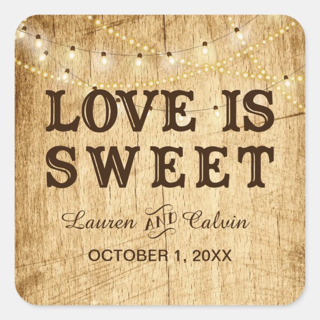 Sticker Carré Love is Sweet mariage campagnard faveur autocollan (Devant)