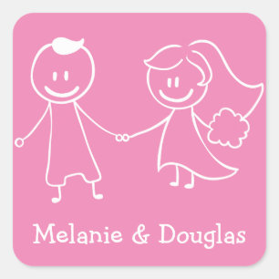 Sticker Carré Love Mariée & Groom Mariage rose et blanc