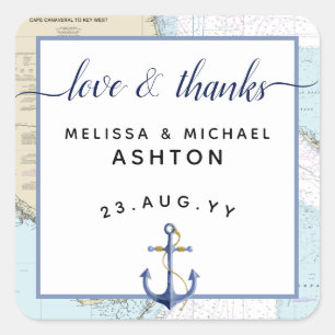 Sticker Carré Love & Merci Nautical Ancre Mariage   Floride