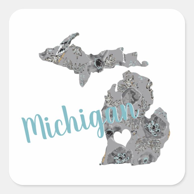 Sticker Carré Love Michigan Floral Rempli Silhouette (Devant)