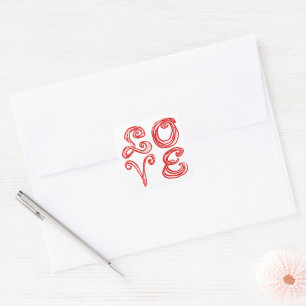 Sticker Carré LOVE mot art tissu police lettres rouges