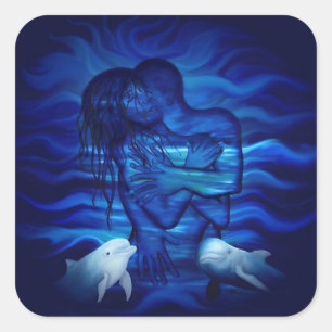 Sticker Carré Love, Passion act - paire avec dauphin