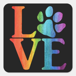 Sticker Carré Love Paw Classic Rainbow