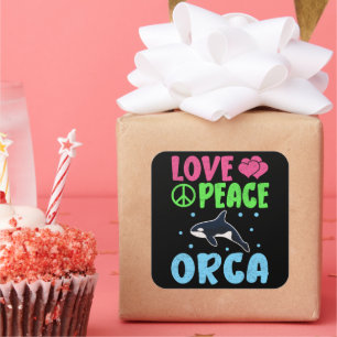 Sticker Carré Love Peace Orca Cute Sea Animaux Orca Lover