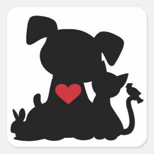 Sticker Carré Love Puppy et Kitten Silhouette