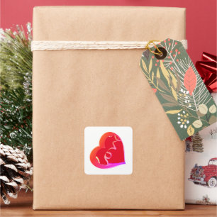 Sticker Carré Love Red Heart Wrapper Papier