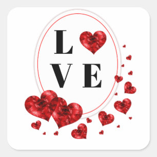 Sticker Carré Love Red Hearts Design unique Art