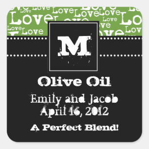Sticker Carré Love Text Huile d'olive Favoriser Tags dans Lime