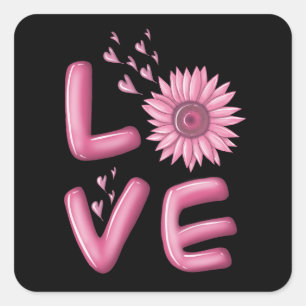 Sticker Carré Love Tournesol Rose
