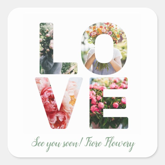 Sticker Carré LOVE Valentine Thème Personnalisable Lettres Photo (Devant)