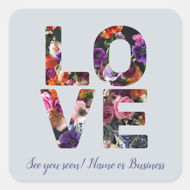 Sticker Carré LOVE Valentine Thème personnalisable Photo Floral (Devant)