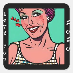 Sticker Carré Love You xoxo Retro Pop Art