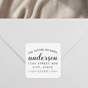 Sticker Carré Lovely Hearts Future M. Mme Mariage Retour Adresse