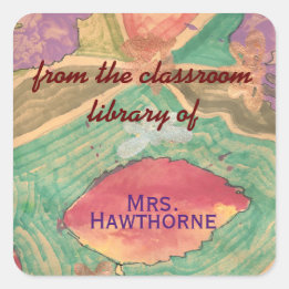 Sticker Carré Lovely leaves personalized teacher bookplate