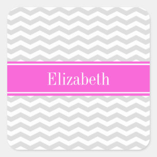 Sticker Carré Lt Gray Wht Thin Chevron Hot Pink Nom Monogram