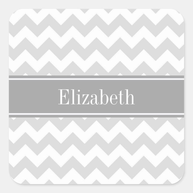 Sticker Carré Lt Grey What Chevron Grey Nom Monogramme (Devant)