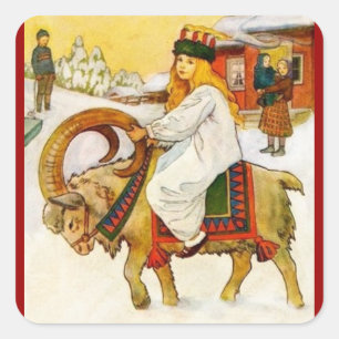 Sticker Carré Lucia montant une chèvre de Noël