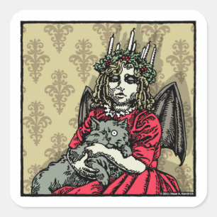 Sticker Carré Lucie rouge et chat - Pop Goth Holiday