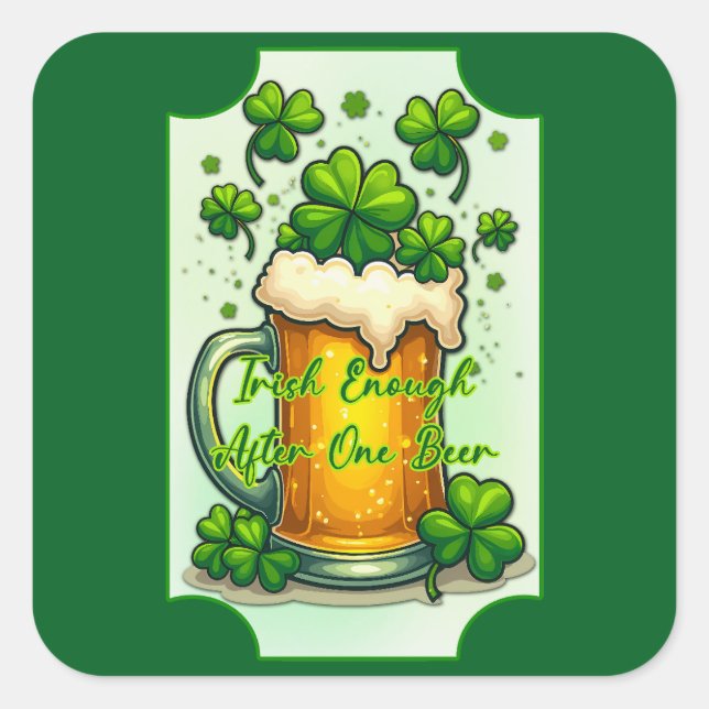 Sticker Carré Lucky Beer St Patrick’s Day Shirt – Autocolante (Devant)