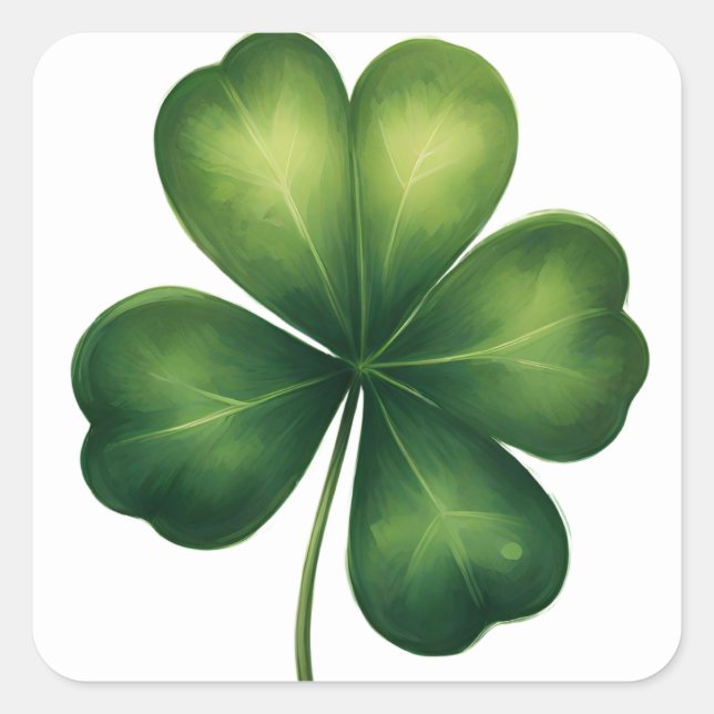 Sticker Carré Lucky Four Leaf Clover, St Patrick’s Day Clover (Devant)
