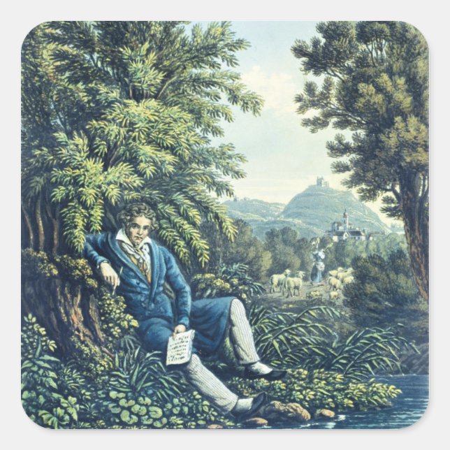 Sticker Carré Ludwig van Beethoven by a River (Devant)