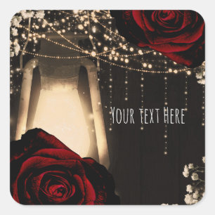 Sticker Carré Lumières de Lanterne Rustique aux Roses Rouges Fon