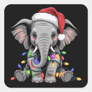Sticker Carré Lumières de Noël d'éléphant Vacances de Noël Anima