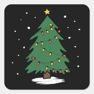Sticker Carré Lumières de sapin de Noël rétro joyeux Noël