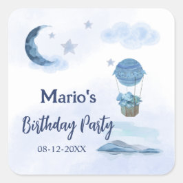 Sticker Carré Lune bleue petit éléphant garçon d'anniversaire
