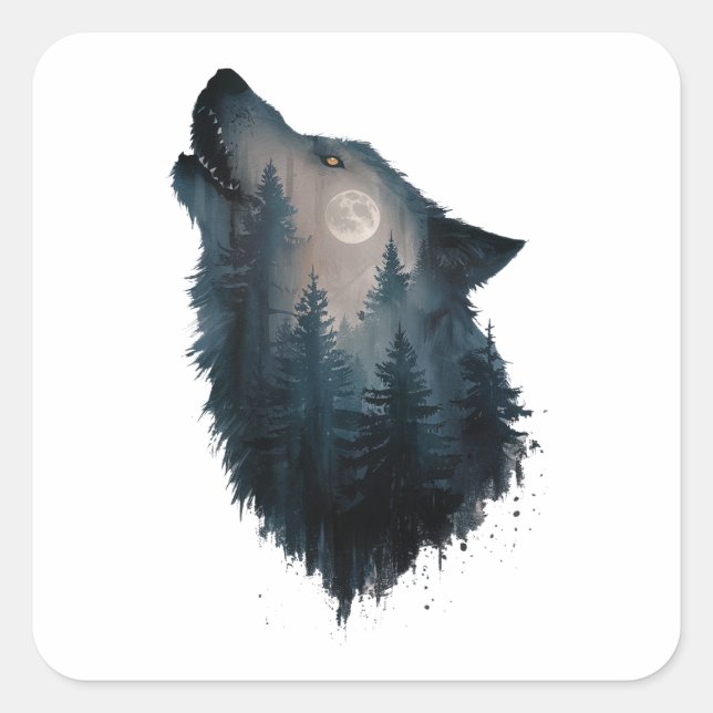 Sticker Carré Lune de la forêt de Wolf Howl (Devant)
