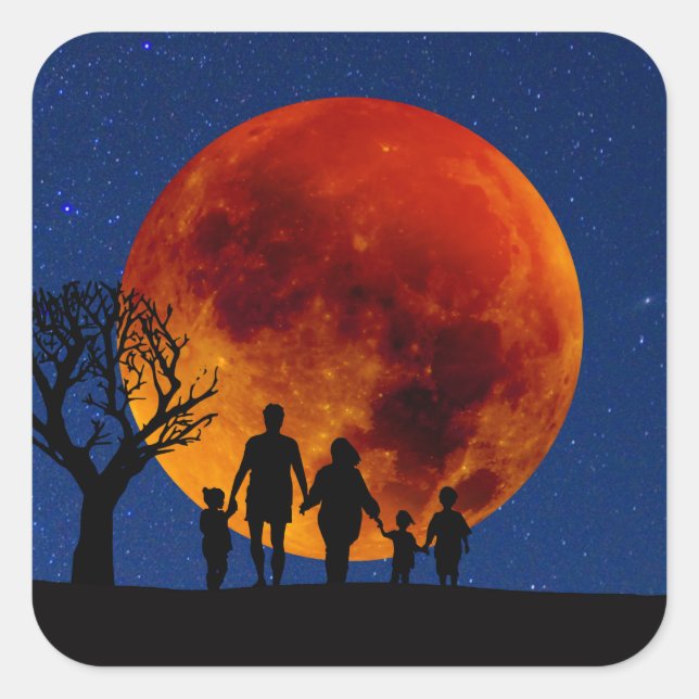 Sticker Carré Lune de sang Lunaire Famille Eclipse (Devant)