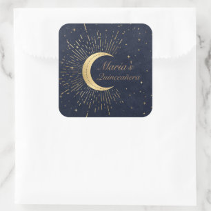 Sticker Carré Lune d'or céleste de minuit Quinceañera