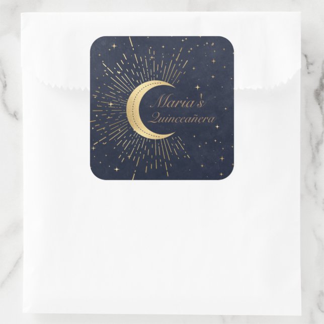 Sticker Carré Lune d'or céleste de minuit Quinceañera (Sac)