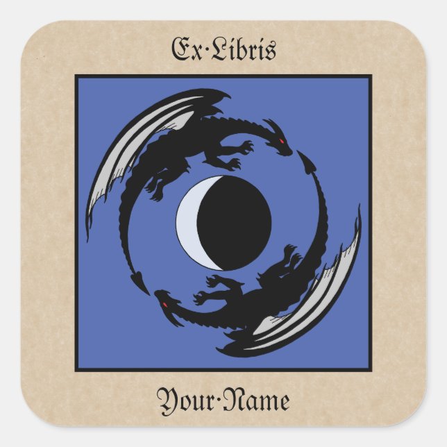 Sticker Carré Lune Dragons Imaginaire Design Plaque (Devant)