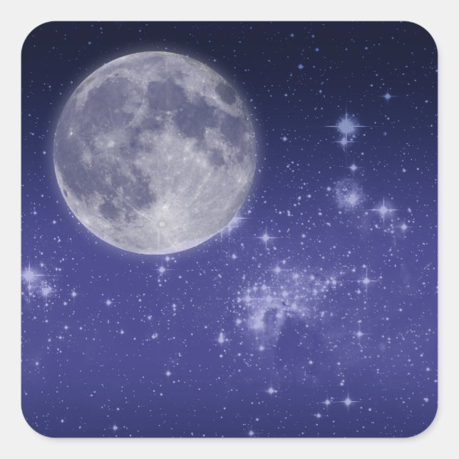 Sticker Carré Lune et étoiles brillantes (Devant)