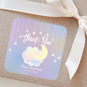 Sticker Carré Lune lunaire et étoiles Baby shower Merci