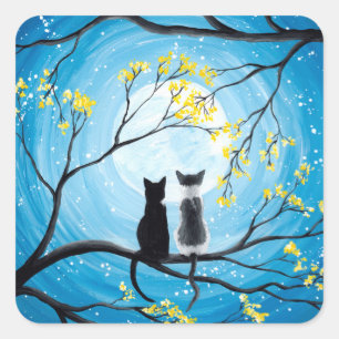 Sticker Carré Lune lunatique avec des chats