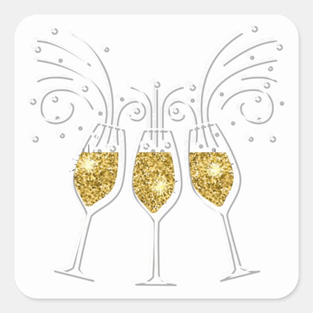 Sticker Carré Lunettes de champagne festive (Devant)