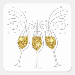 Sticker Carré Lunettes de champagne festive