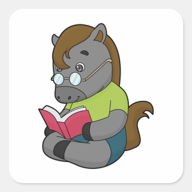Sticker Carré Lunettes de livre Nerd de cheval (Devant)