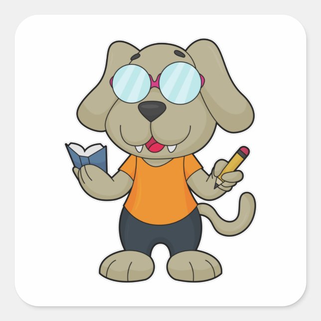 Sticker Carré Lunettes de livre Nerd de chien (Devant)