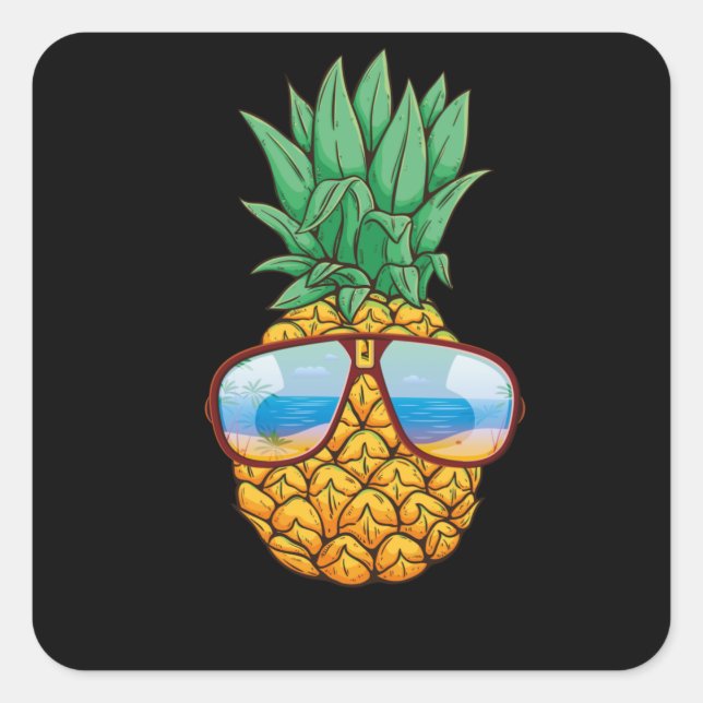 Sticker Carré Lunettes de soleil ananas Aloha Hawaii Plages hawa (Devant)